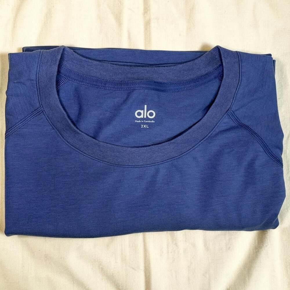 Alo Yoga Triumph Crewneck Raglan Short Sleeve T-Shirt Blue 2XL